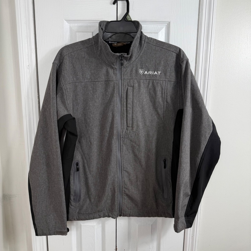 Ariat Softshell Jacket Mens L Gray Black Wind Water Resistant Western Workwear